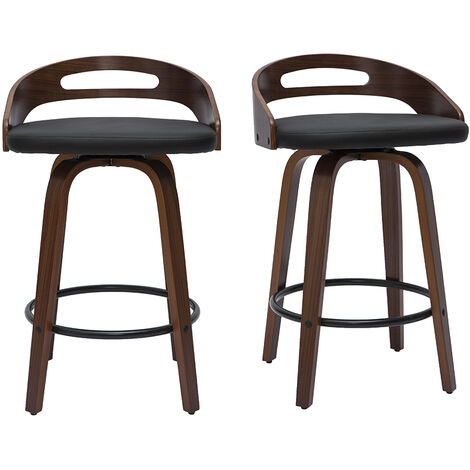 Barhocker dunkles Holz und schwarzes Polyurethan 65 cm 2er-Set MANO