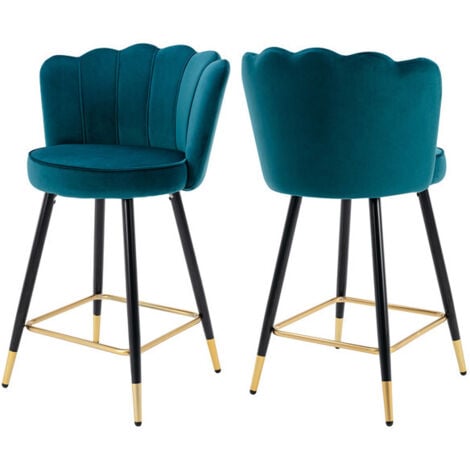 WAHSON OFFICE CHAIRS 2er Set Barhocker Samt Barstuhl mit Metallbeine Bistrohocker mit Fußstütze für Kücheninsel, Dunkelgrün