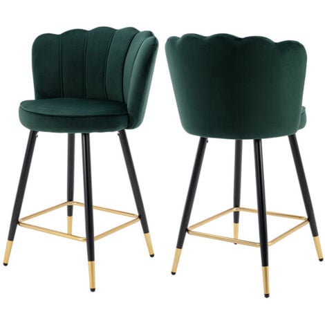 WAHSON OFFICE CHAIRS 2er Set Barhocker Samt Barstuhl mit Metallbeine Bistrohocker mit Fußstütze für Kücheninsel, Dunkelgrün
