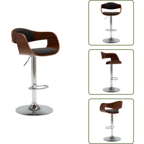 Barhocker Grau Bugholz und Stoff - Barhocker - Esszimmerstuhl - Küchentischstuhl - Höhenverstellbar - Bürostuhl