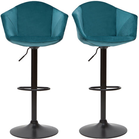 MILIBOO Barhocker höhenverstellbar und 360° drehbar aus petrolblauem Samt und schwarzem Metall (2er-Set) TAYA