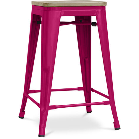 Barhocker im Industriedesign - Holz & Stahl - 61cm - Stylix Fuchsia