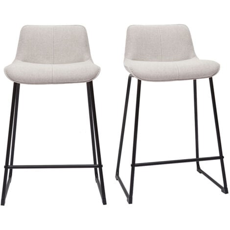 MILIBOO Barhocker in beigem Stoff mit Samteffekt und Metall H65 cm (2er-Set) BOOST