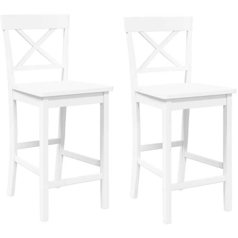 Barhocker 2 Stk. Weiß Massivholz Gummibaum Vidaxl