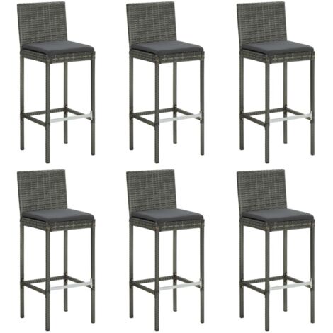Barhocker mit Kissen, 6er Set, grau, Geflecht