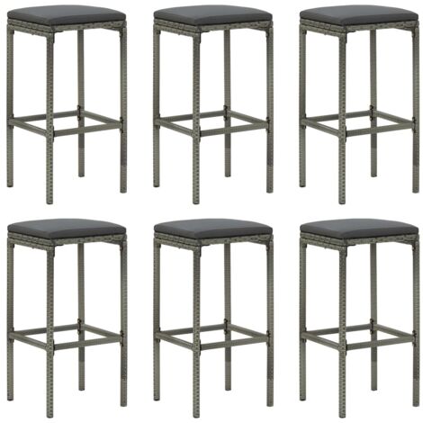 Barhocker mit Kissen im 6er-Set grau Rattan