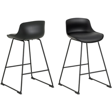Barhocker mit Rückenlehne Tina niedrig schwarz Metall PU-Leder
