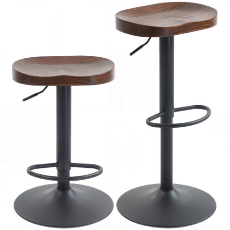 Barhocker Set aus 2, Höhenverstellbare Drehstühle mit Sattelsitz aus Ulmen in Dunkelbraun