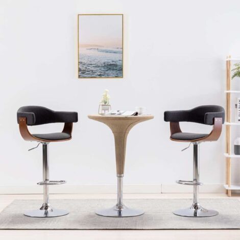 Barhocker Set von 2 grau aus gebogenem Holz und Stoff