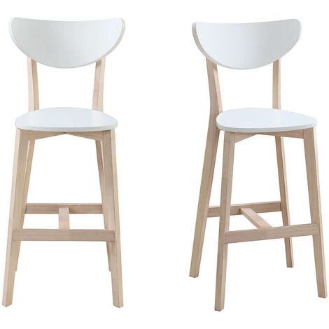 Barhocker skandinavisch Weiß und Holz 65cm 2er-Set LEENA