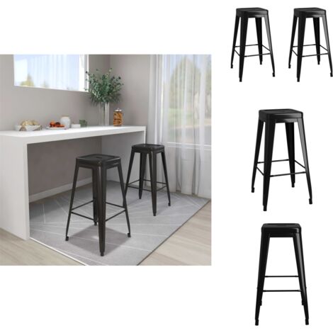 Barhocker Stapelbar 2 Stk. Schwarz Metall - Industrieller Barhocker - Barhocker Schwarz - Metall Barhocker - Höhmbarer Barhocker - Stapelbarer Barhocker