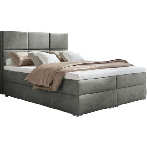 KREATIVE FURNITURE Bari 1 Boxspringbett 160x200, boxspringbett bett mit bettkasten, Bonell-Matratze and Topper, Doppelbett, Hellgrau