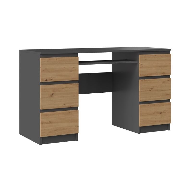 BARI - Bureau informatique - Bureau d'ordinateur - 6 Tiroirs + Support clavier coulissant - Mobilier de bureau