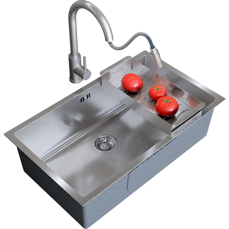 Granitan - BARI74 ensemble d'évier en acier loseto mitigeur siphon insert en acier