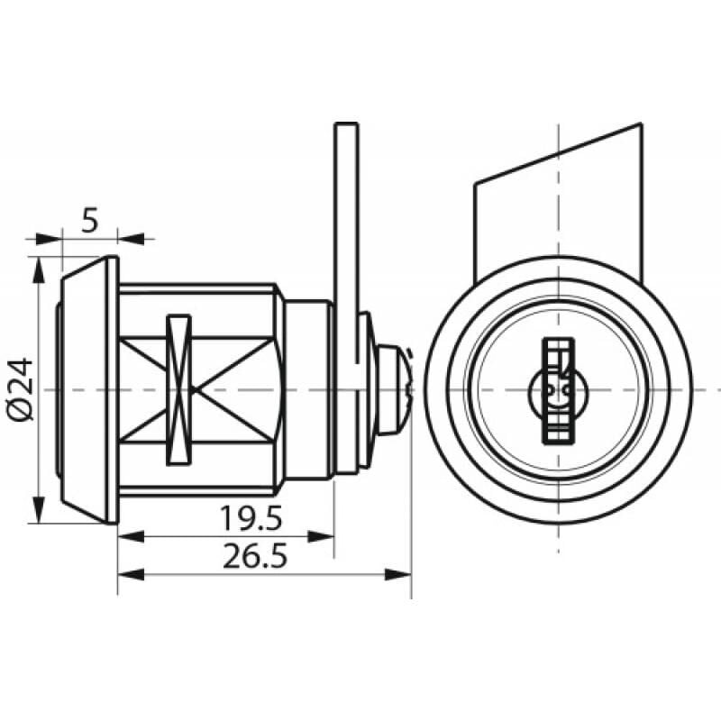 Barillet 14200-01 varié réversible 1/2 tour fixation par écrou et fixation came (non fournie) par vis - avec 2 clés - RONIS