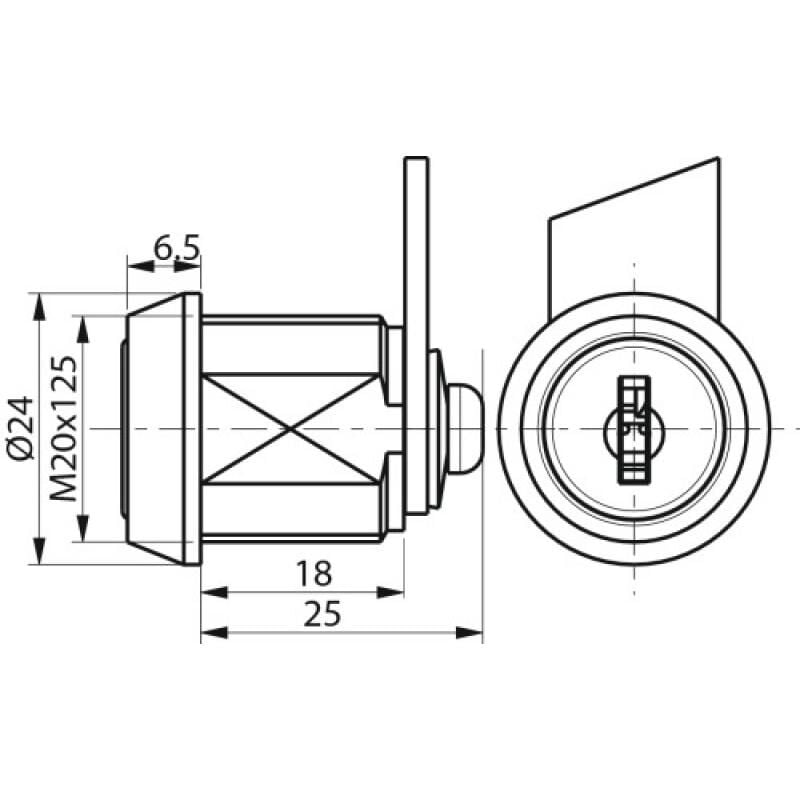 Barillet 1700-57 varié réversible d/g 1/2 tour - fixation par écrou et fixation came (non fournie) par vis - avec 2 clés Ronis