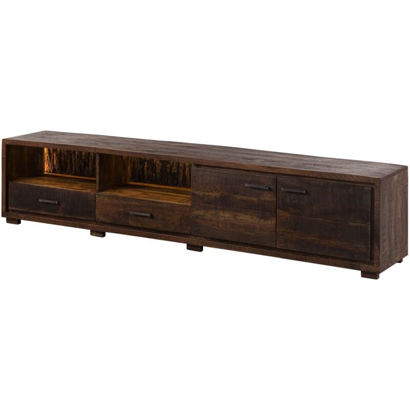 Massivmoebel24 - bark 210 Meuble tv en bois d'acacia - laqué / marron foncé 220x40x47