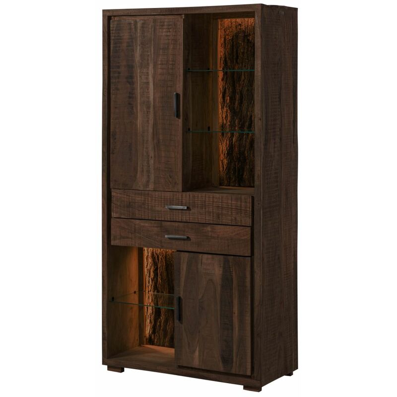 Armoire bibliothèque en bois d'acacia laqué marron bark 203