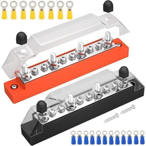 BARKBUSTERS 1 Paire Bloc de distribution d'alimentation à 10 voies, 4 goujons de borne M6, 6 vis de borne M4 Barre de bus de batterie pour bateau marin de voiture