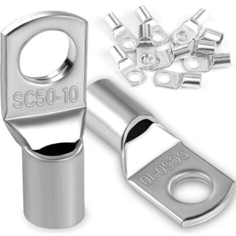 BARKBUSTERS 10 Pièces 50mm² Cosses Tubulaires M10 Cosses Annulaires, Cosses à Sertir a Oeil à Anneau, Œillet en Cuivre Étamé Cosse à Sertir pour Câble Électrique