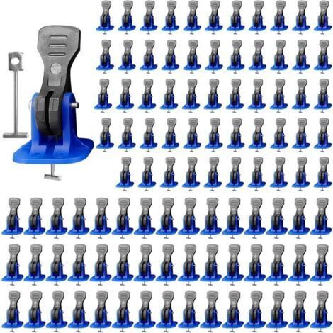 BARKBUSTERS  100 Pièces cale nivellement carrelage, kit de système de nivellement de carrelage, avec 100 Aiguilles en Acier Rechange, pour Pose de Carrelage Sol et Mur-bleu
