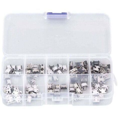 BARKBUSTERS 100 Pièces Micro MINI USB Prise Femelle Connecteur Micro USB Prises USB Réparation Remplacement Adaptateur Assortiment Ensemble avec Boîte de Rangement