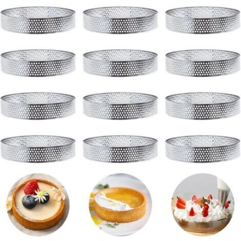 BARKBUSTERS 12 Pièces Ø10cm Cercle à Pâtisserie Cercle Perforé Patisserie Cercle à Tarte Perforé en 430 Acier Inoxydable Anneaux Cercle à Tarte Moule à Tartes Pâtisseries pour Quiches,Gâteaux,Mini Piz