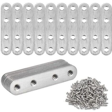 BARKBUSTERS 20 Pcs Fixation Droits Plats Plaques Équerre de Fixation Droit Plats en Acier Inoxydable Supports d’Angle Plats Rejoignant Assiette Connecteur avec Vis, Argent