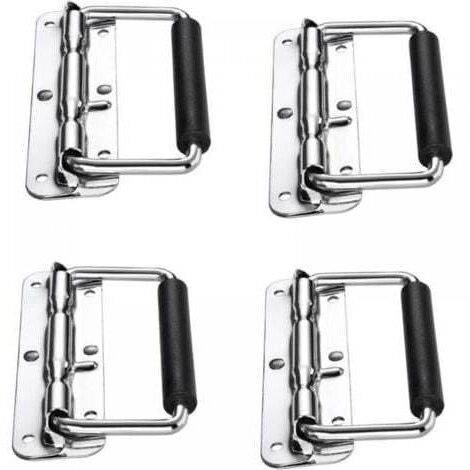 BARKBUSTERS  4pcs Poignées de Caisse Pliantes, Poignée Pliante à Ressort, Poignée pour Valise, Flight Case, Mallette à Outils, Mallette de Camping, Boîte à Haut-Parleur, Boîte à Outils (Argent, 110mm)