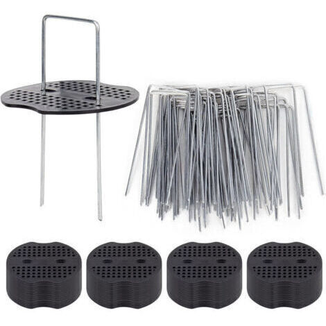 BARKBUSTERS 50 Piquets De Jardin Ave Rondelles, Piquets De Fixation en Acier Galvanisé pour Baches Agraphes De Fixation De Toile De Paillage Piquets Galvanisé