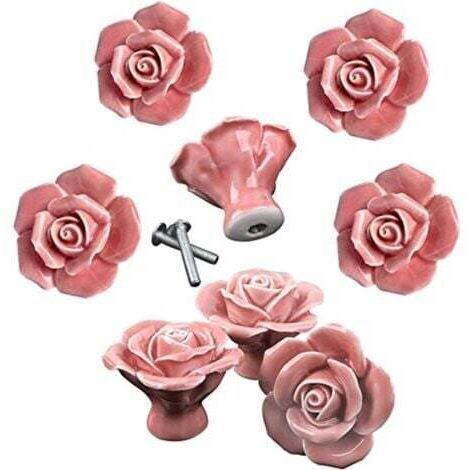 BARKBUSTERS  8pcs élégante rose rose tire fleur boutons de meuble en céramique poignées de tiroir de placard