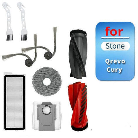 BARKBUSTERS Accessoires compatibles avec l'aspirateur robot Roborock QrevoCury : brosse principale, brosses latérales, sac à poussière et kit de rechange pour brosses.
