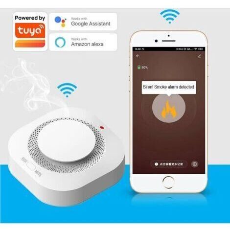 BARKBUSTERS Alarme de fumee a domicile Detecteur de fumee Tuya Intelligent WiFi Alarme incendie Tuya