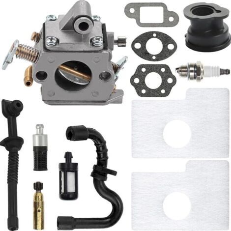 BARKBUSTERS Carburateur pour Stihl MS170 MS180 017 018 ms170 ms 180 tronçonneuse remplace C1Q-S57 C1Q-S57A C1Q-S57B 11301200603 avec filtre à air, bougie d'allumage, filtre à carburant, filtre à huile