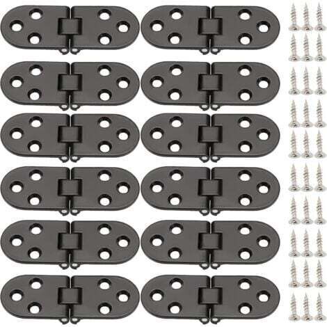 BARKBUSTERS  Charniere Porte, 12 Pièces Charnière Pliante 180 Degrés,Charnière Invisible,Charnière plate,Flip Top Charnière avec vis, pour Table Pliante, Armoire, Caisse en Bois, Portes(Noir)