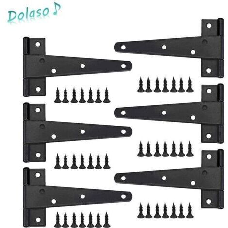 BARKBUSTERS Charniere Porte Lourde 6pcs, Charniere Porte 6 Pouces, Charnière en T Noires, Charniere Plate Inox Charnières de Portes en Fer Charnières Robustes