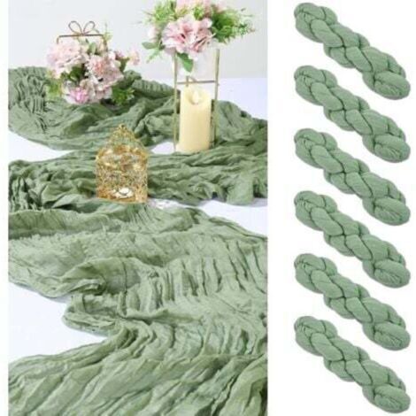 BARKBUSTERS  Chemins 6 Pièces de Table en étamine en Vert Sauge 90 x 300cm Boho Gaze Etamine à Chemin de Table de Mariage pour décoration de Table de Mariage