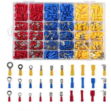 BARKBUSTERS Cosses Electriques 480 Pièces, Cosses Electriques pour Voiture, Cosse à Sertir, Rondes, Plates Femelles et Males, Cosses Oeillet et Oeil, Cylindriques et Autres,Connecteurs Sertissage avec