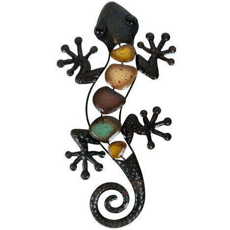 BARKBUSTERS Décoration murale Gecko en métal, Sculpture suspendue d'art de jardin en lézard, décoration extérieure pour la maison, la cour ou la clôture（Gauche）