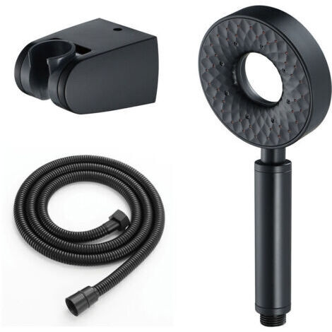 BARKBUSTERS Douche haute pression, ceinture de douche à main ronde en ABS, flexible de douche en acier inoxydable 1.5M, douchette à main 3 fonctions avec support, noir