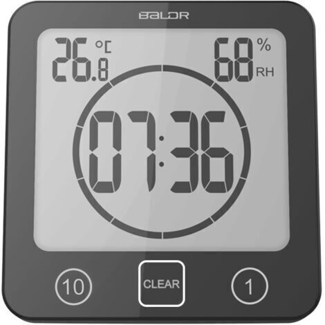 BARKBUSTERS Horloge de salle de bain, thermomètre numérique LCD hygromètre minuterie de douche numérique réveil