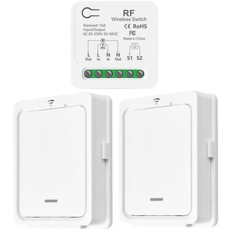 BARKBUSTERS Interrupteur de lumière sans fil/Compatible avec les Interrupteurs Manuels, Récepteur à Relais de 10A et Télécommande, interrupteur marche/arrêt pour des lampes jusqu'à 1500 W