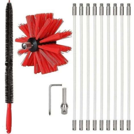 BARKBUSTERS Kit de ramonage de cheminée professionnel 3.6m - Brosse de nettoyage de cheminée en nylon réglable 100mm - Conduits 9 tiges