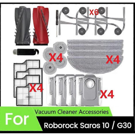 BARKBUSTERS Kit de remplacement de 26 pièces pour aspirateur robot Roborock Saros 10 / G30 : brosse principale, filtres HEPA, lingettes de nettoyage et sacs à poussière.