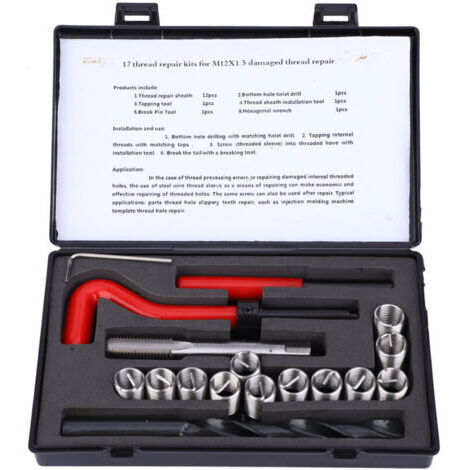 BARKBUSTERS Kit de réparation de filetage 17 pièces, inserts filetés pour clé hélicoïdale en acier inoxydable M12 x 1,25, kit de réparation de filetage pour voiture