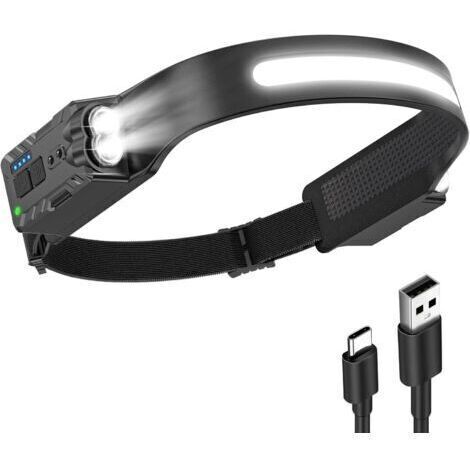 BARKBUSTERS Lampe frontale LED ultra puissante avec 8 modes d'éclairage, grand angle de 340°, rechargeable, avec détecteur de mouvement, lampe frontale LED étendue IPX4