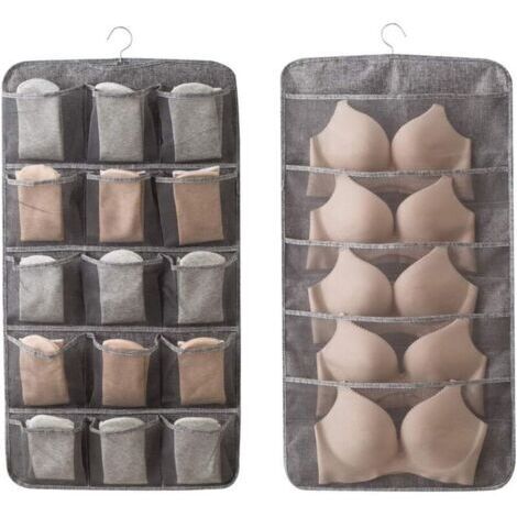 BARKBUSTERS Le portant de rangement suspendu comprend un cintre métallique rotatif, une étagère murale double face et des sacs de rangement suspendus pour les soutiens-gorge, les chaussettes et les so
