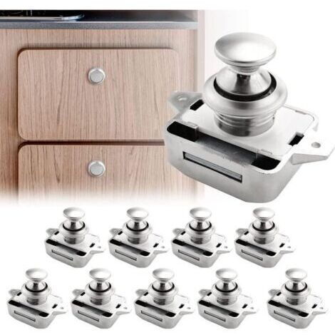 BARKBUSTERS Lot de 10 Bouton Poussoir Verrou Armoire Loquet Sans Clé, Loquet à Bouton Poussoir Ajustement 15-18mm épaisseur RV Bateau Van Yacht Camping Car Placard Porte Armoire