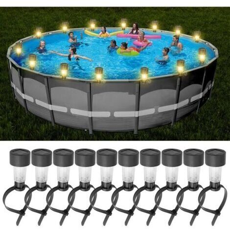 BARKBUSTERS Lot de 10 lampes solaires de piscine , de clôture , éclairage de piscine , éclairage de bassin , lampes solaires étanches pour décoration de piscine