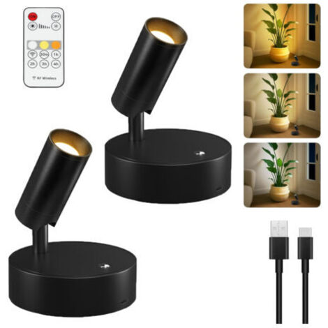BARKBUSTERS  Lot de 2 spots d'intérieur magnétiques, variateur tricolore, rotation à 350°, lampe murale rechargeable pour peinture et lecture (noir)